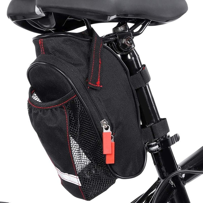 woobles Bicycle Saddle Bag With Water Bottle Pocket, Portable Rainproof Bike Saddle Pouch Bicycle Seatpost Nylon Bag Pack - Image 1